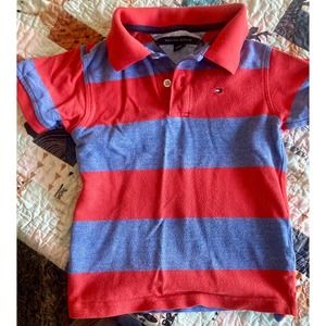 Boys Tommy Hilfiger Red and Blue Striped Polo Top (4T)